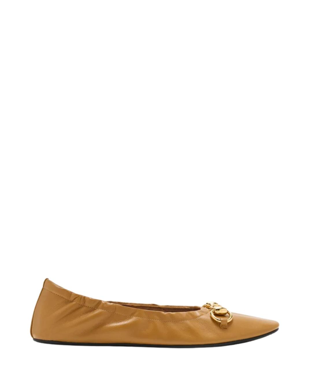 GUCCI Бежевые кожаные балетки, фото 5