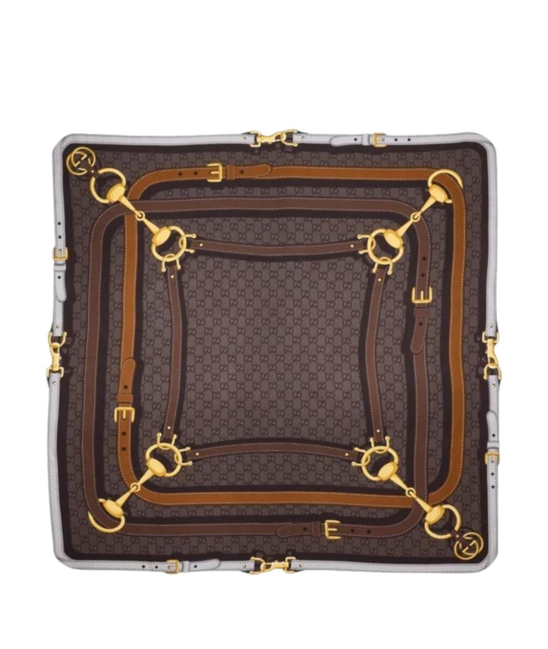 GUCCI Коричневый шелковый платок, фото 1