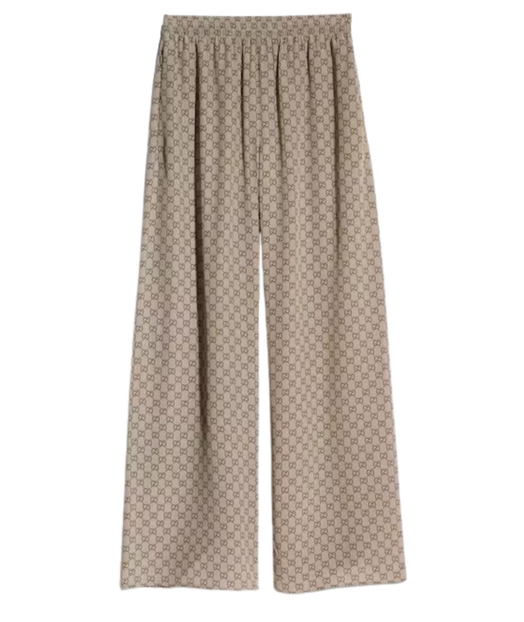 GUCCI Бежевые шелковые прямые брюки, фото 1