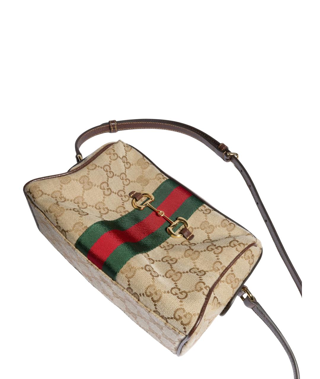 GUCCI Бежевая сумка через плечо из канвы, фото 4