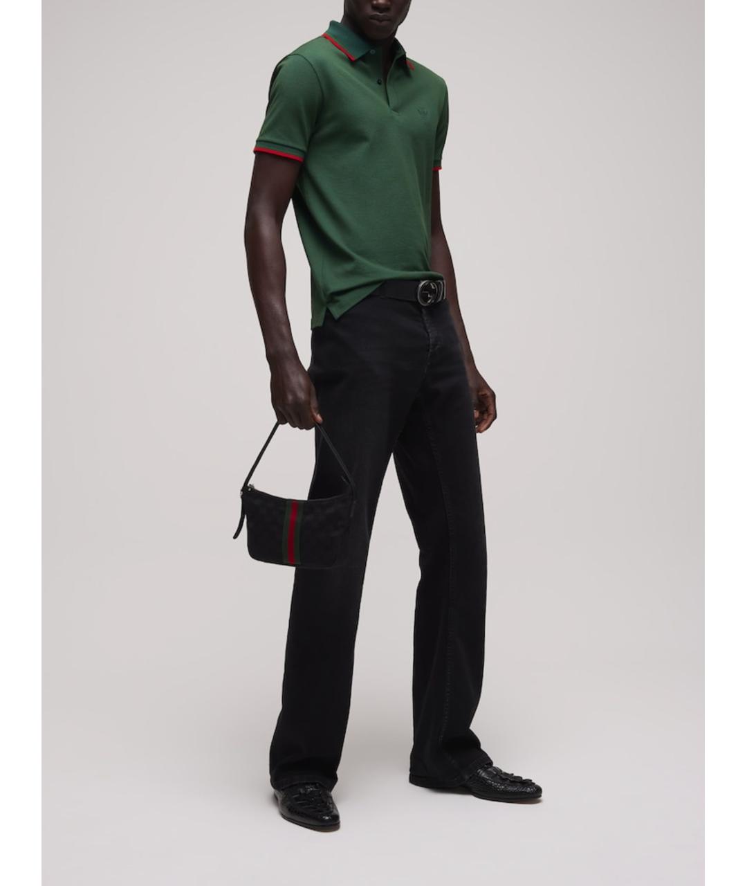 GUCCI Зеленое хлопковое поло с коротким рукавом, фото 2