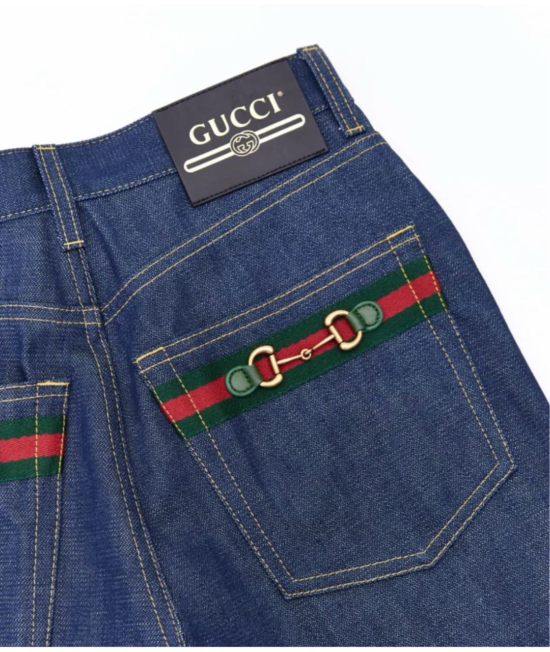 GUCCI Темно-синие хлопковые джинсы клеш, фото 4