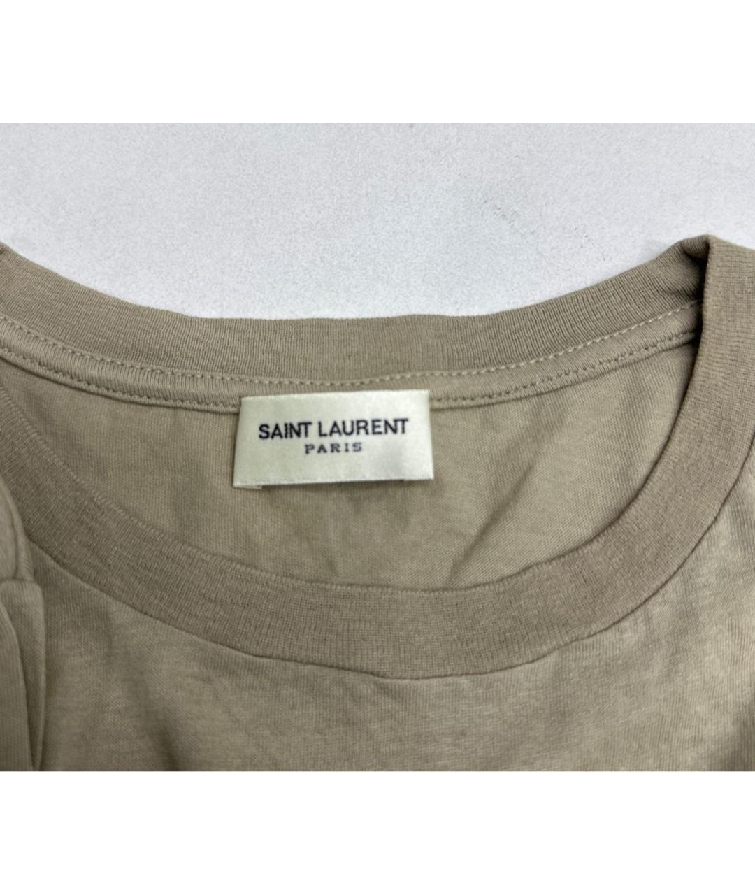 SAINT LAURENT Бежевая хлопковая футболка, фото 3