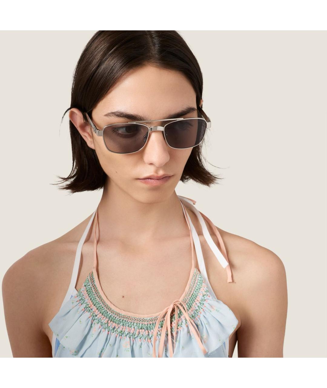 MIU MIU Серебряные металлические солнцезащитные очки, фото 2