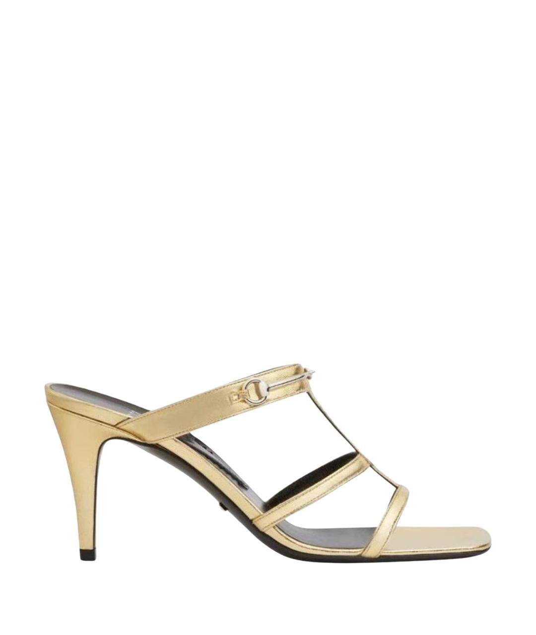 GUCCI Золотые кожаные босоножки, фото 1