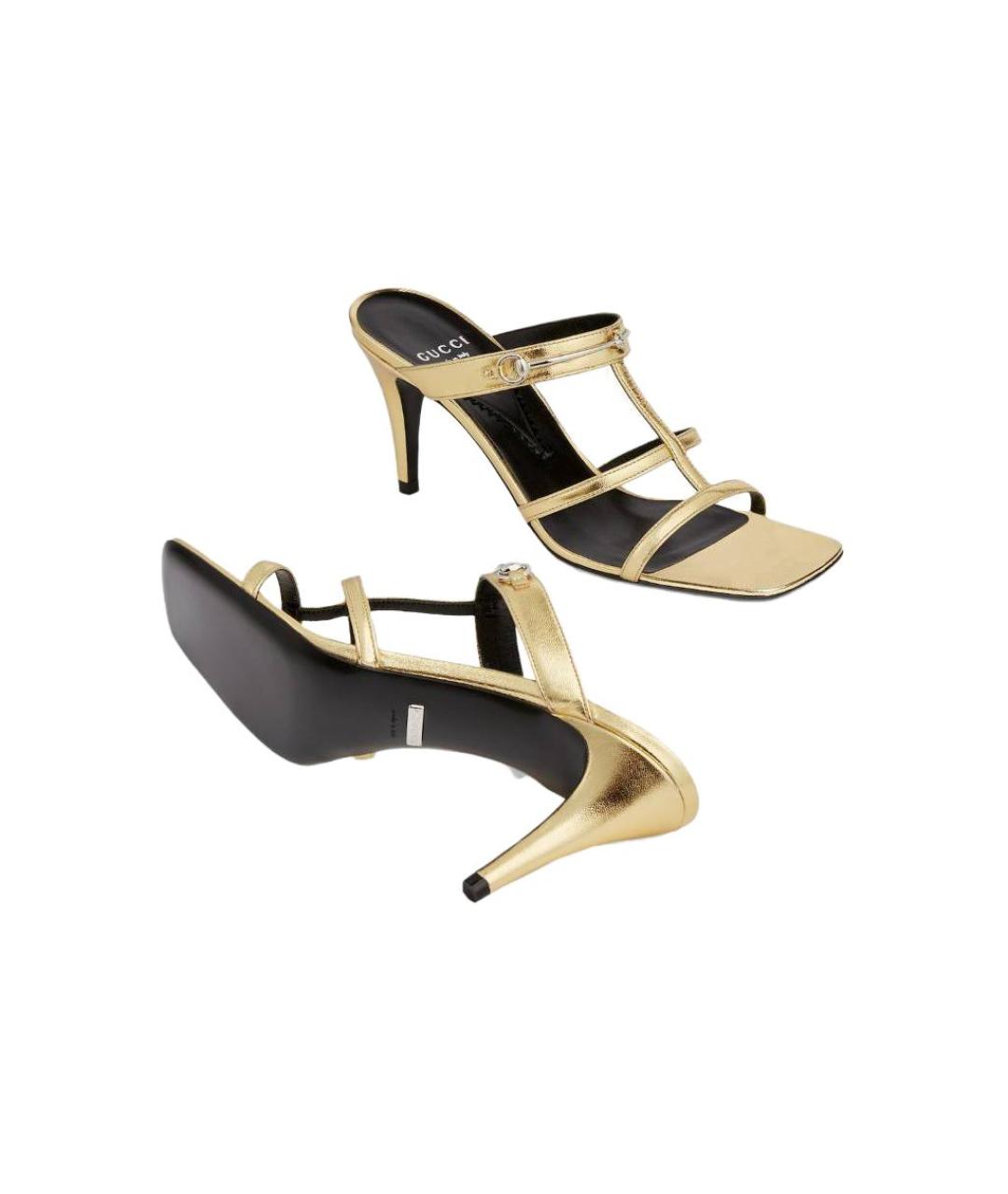 GUCCI Золотые кожаные босоножки, фото 5