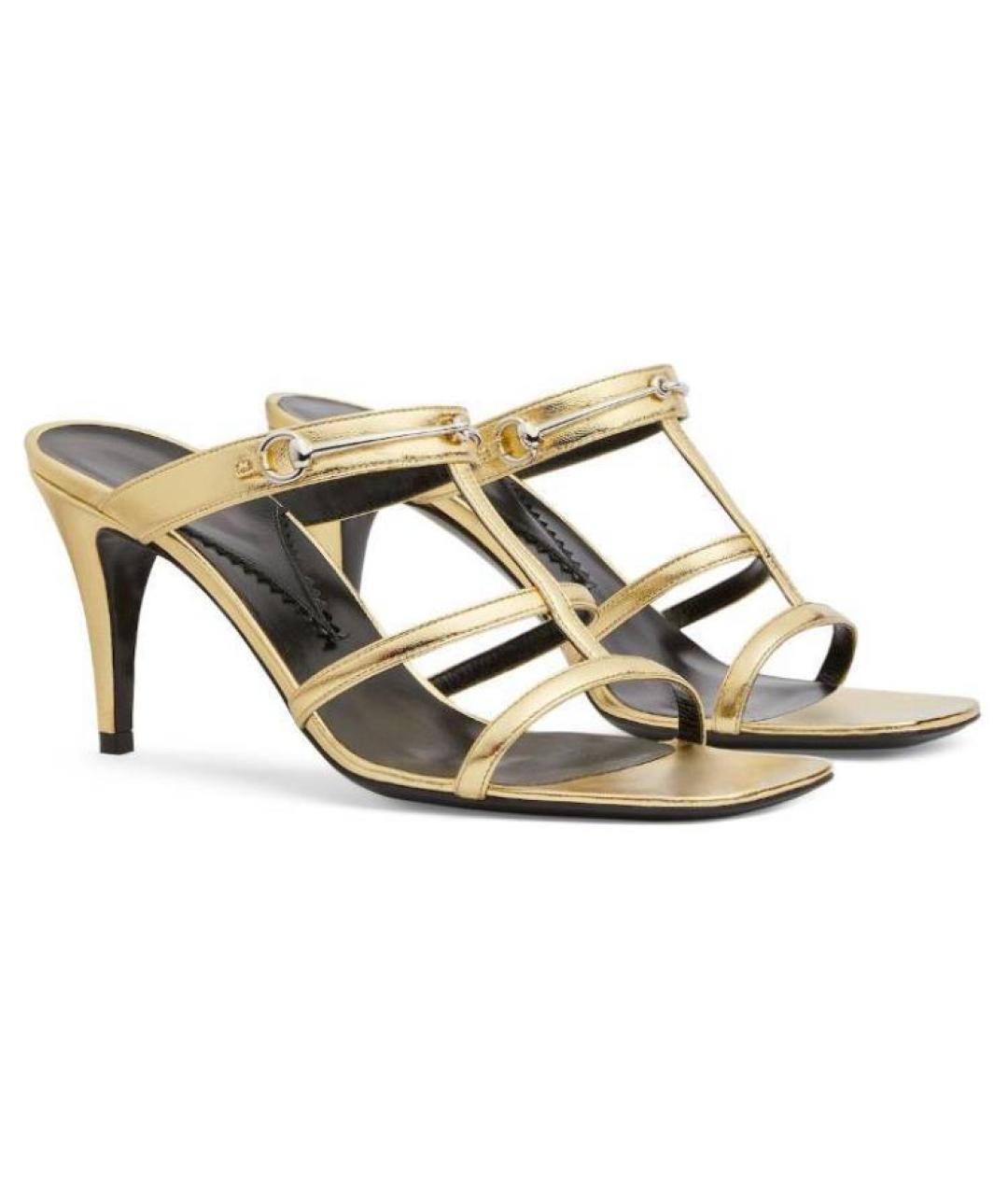 GUCCI Золотые кожаные босоножки, фото 2