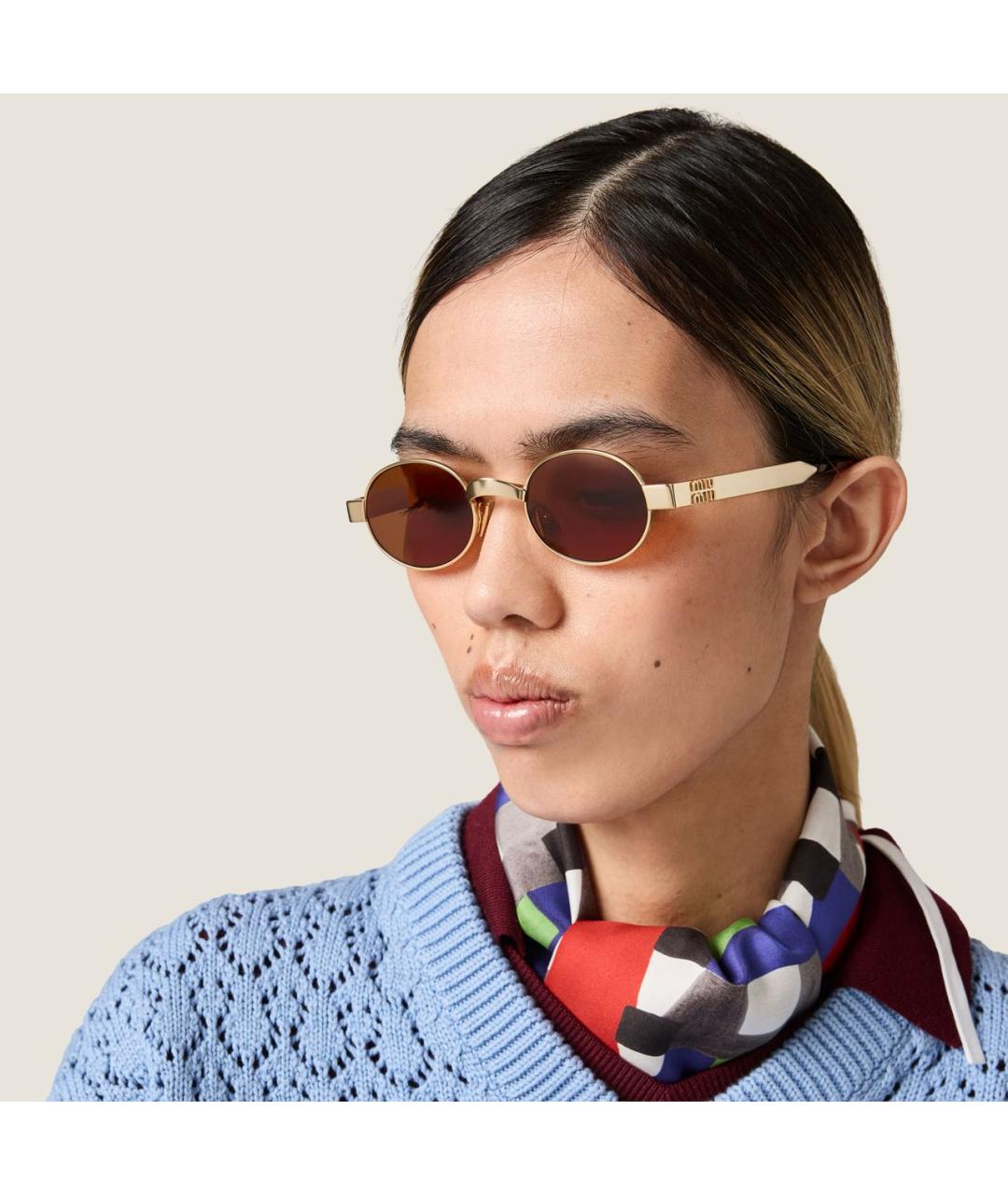 MIU MIU Золотые металлические солнцезащитные очки, фото 5