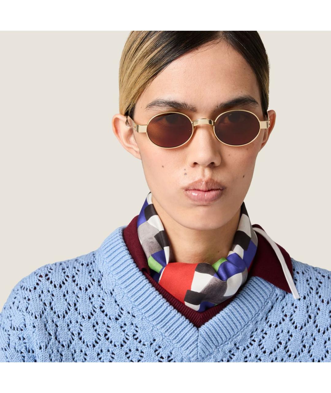 MIU MIU Золотые металлические солнцезащитные очки, фото 2