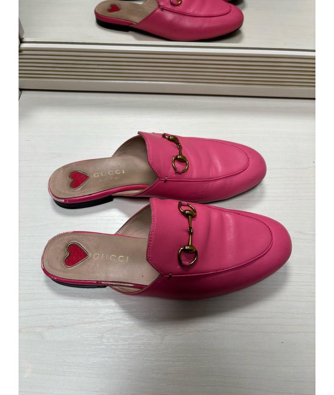 GUCCI Фуксия кожаные сабо, фото 2