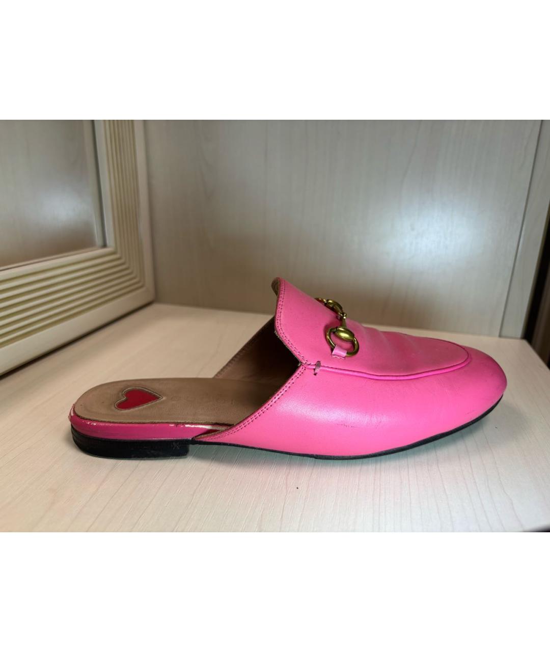GUCCI Фуксия кожаные сабо, фото 5