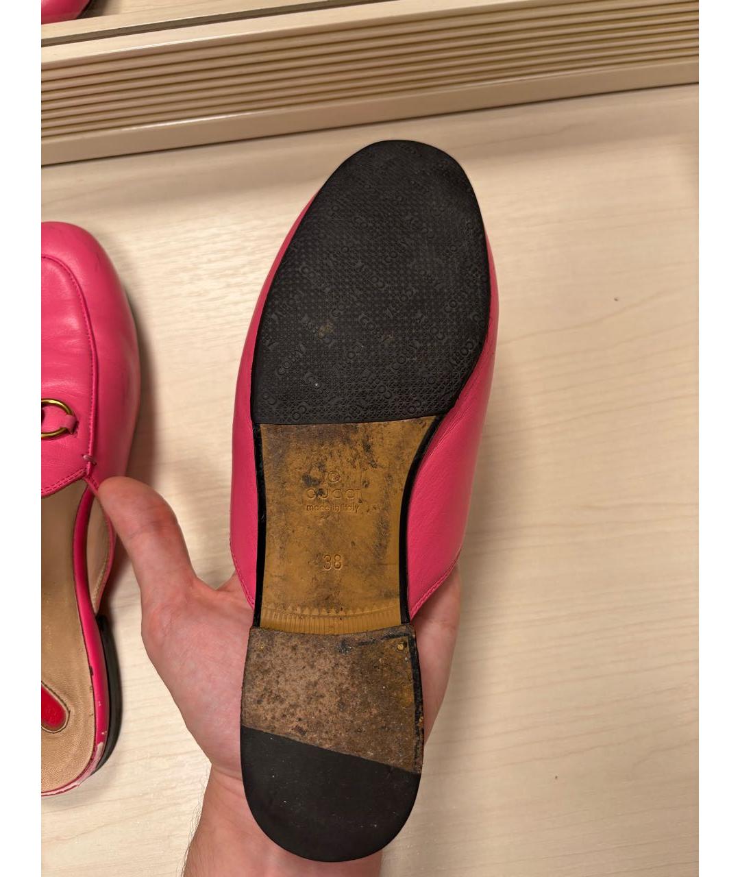 GUCCI Фуксия кожаные сабо, фото 4