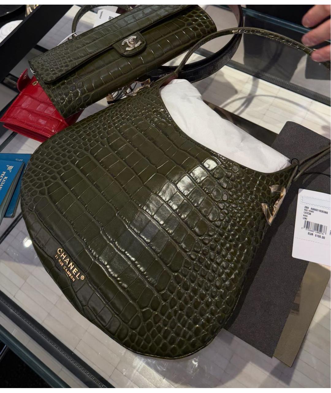 CHANEL Хаки кожаная сумка тоут, фото 5