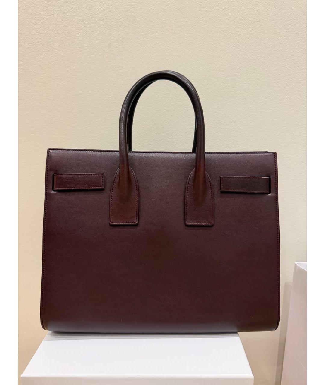 SAINT LAURENT Бордовая кожаная сумка с короткими ручками, фото 3