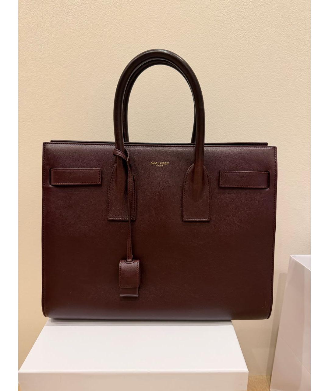 SAINT LAURENT Бордовая кожаная сумка с короткими ручками, фото 8