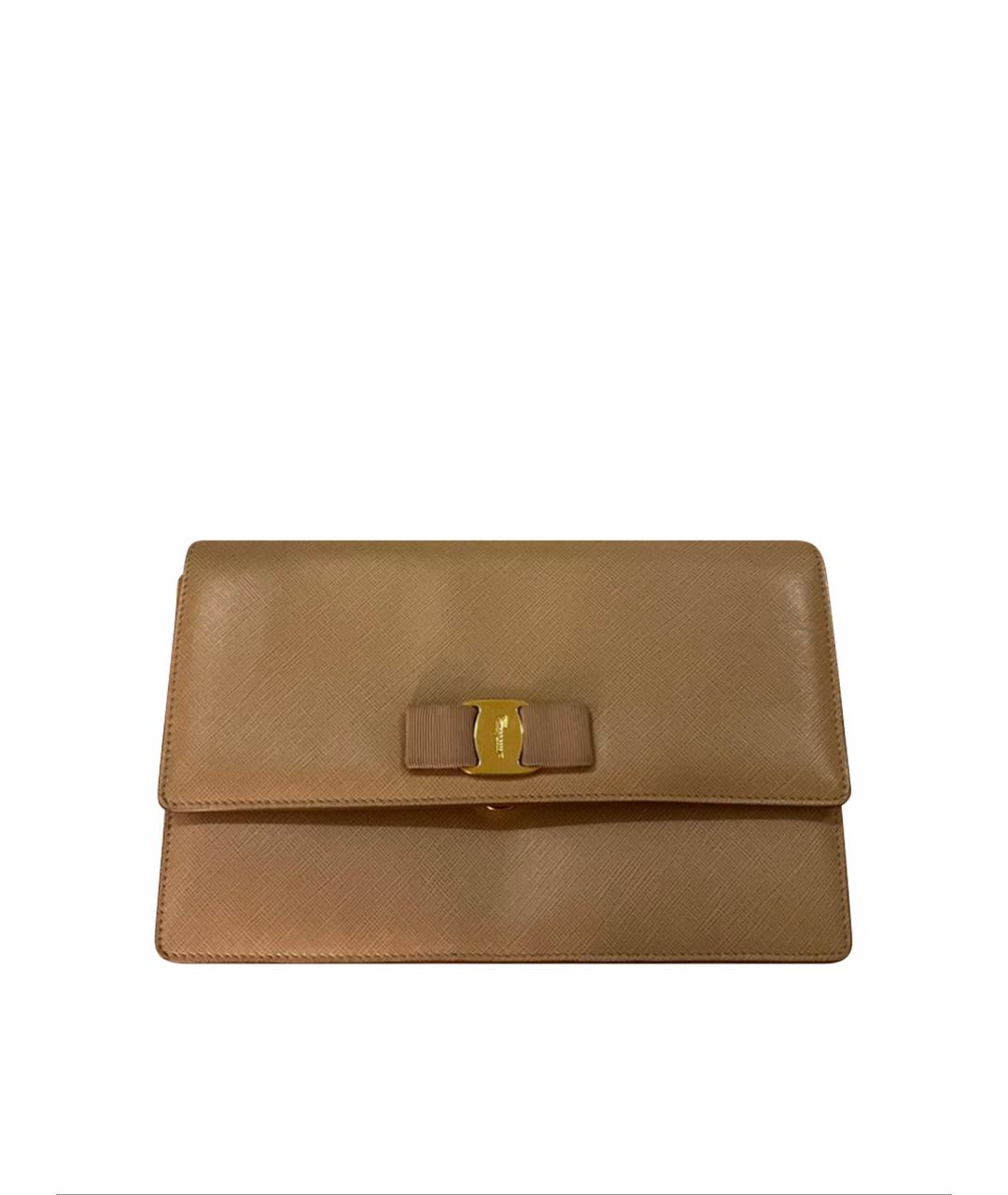 FERRAGAMO Бежевая кожаная сумка через плечо, фото 1