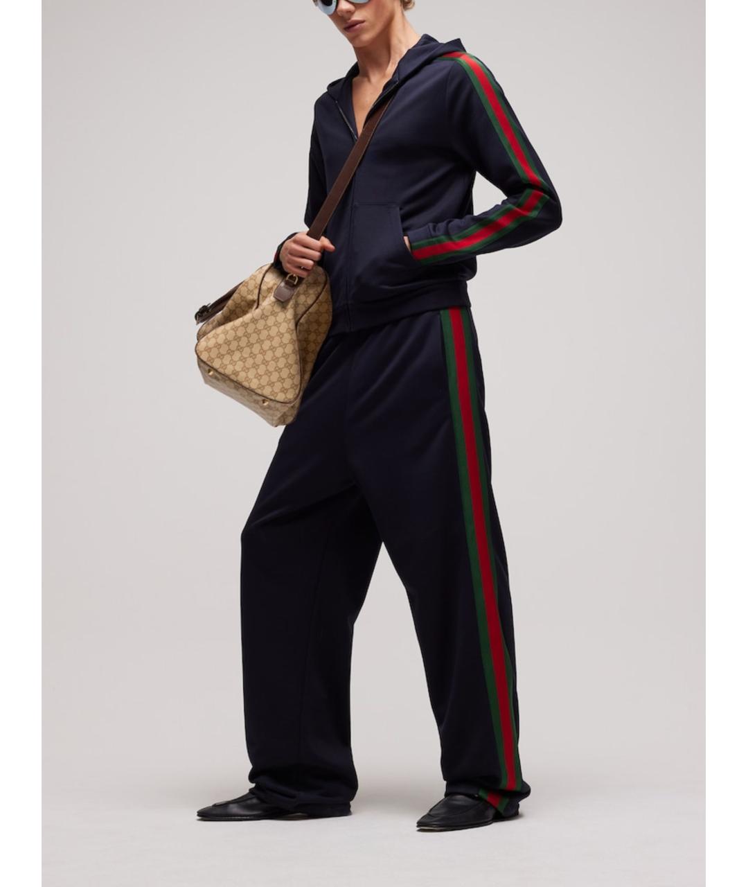 GUCCI Синие шелковые повседневные брюки, фото 2