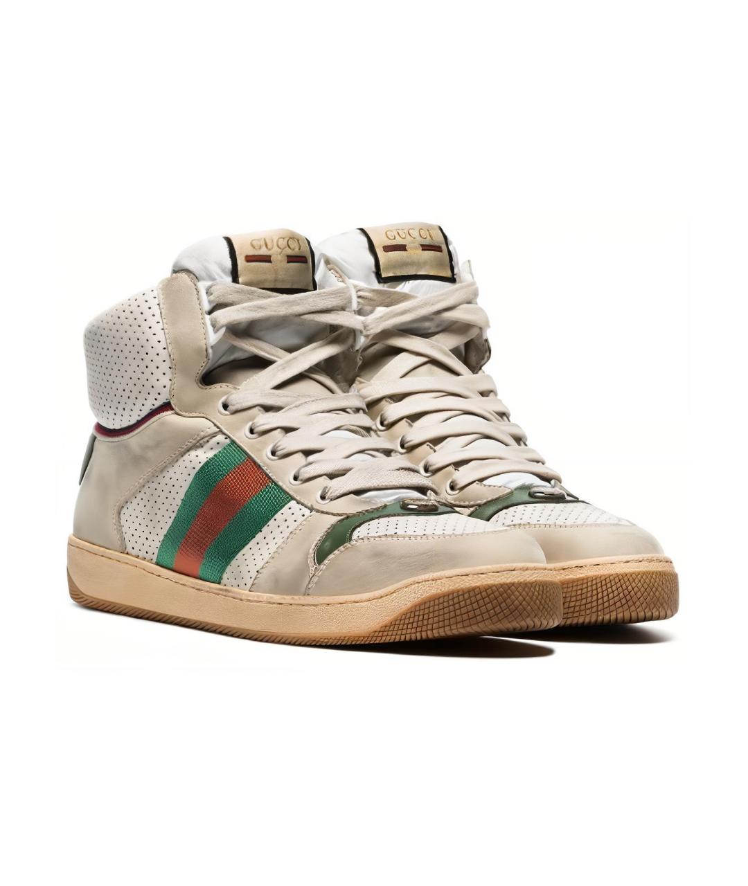 GUCCI Белые кожаные низкие кроссовки / кеды, фото 3