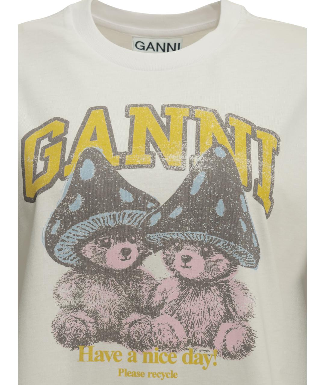 GANNI Белая хлопковая футболка, фото 3