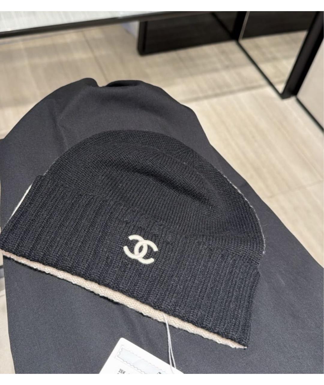 CHANEL Черная шерстяная шапка, фото 2