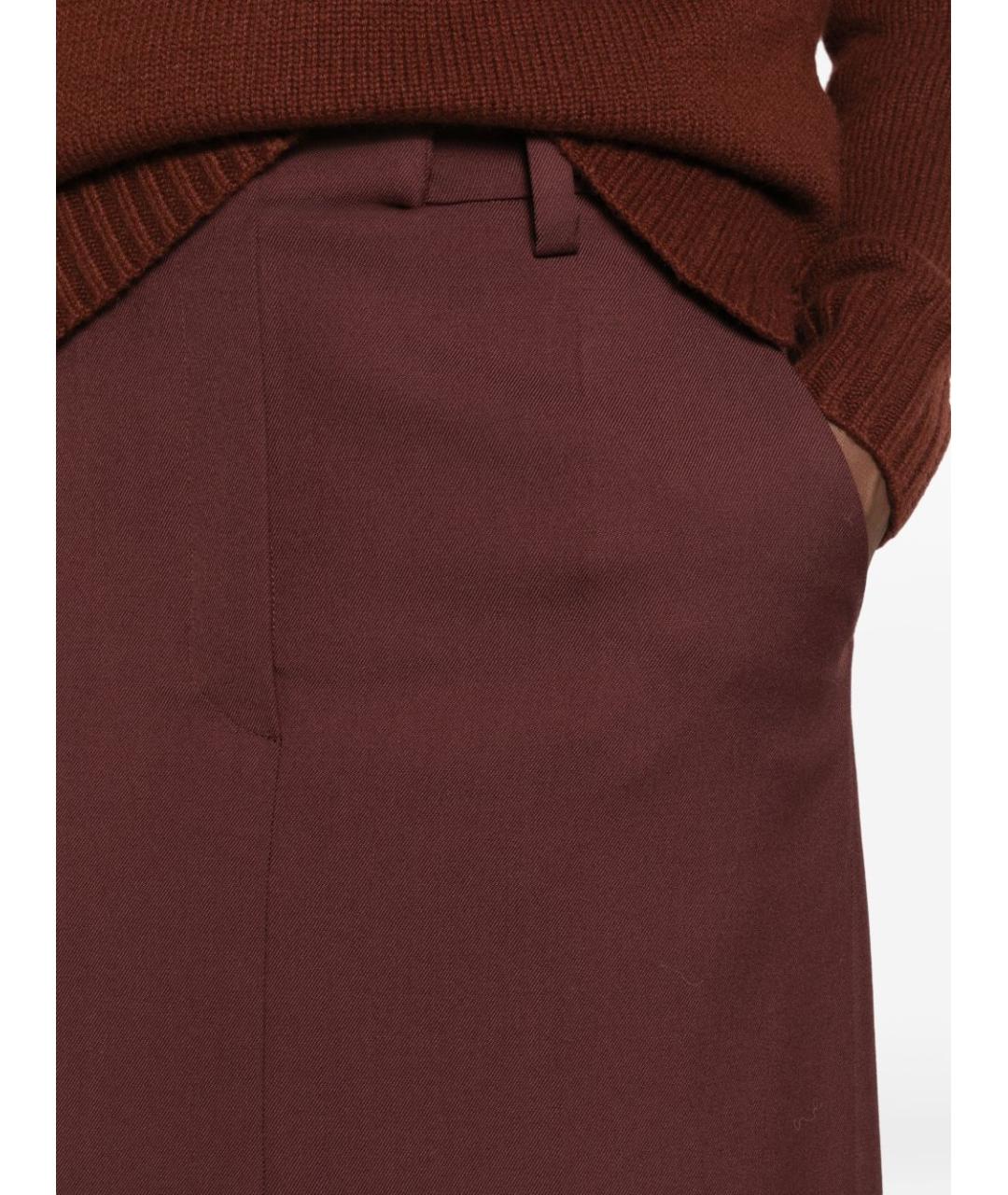 BRUNELLO CUCINELLI Бордовая шерстяная юбка миди, фото 4