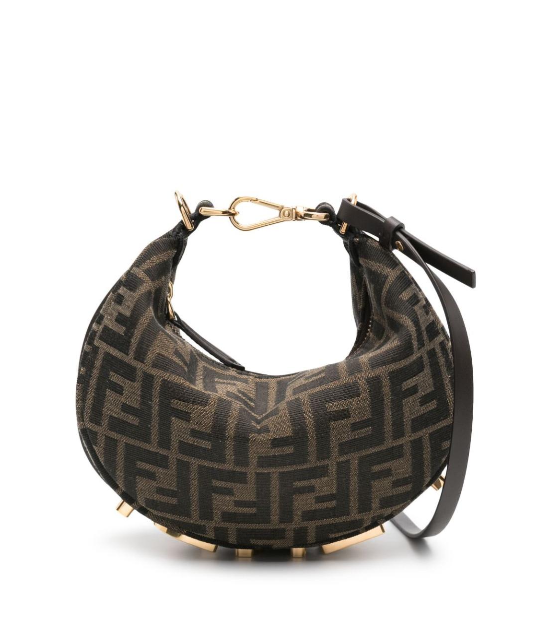 FENDI Коричневая тканевая сумка с короткими ручками, фото 1