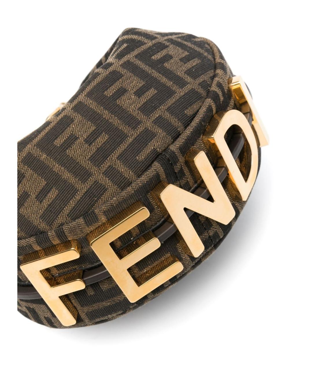 FENDI Коричневая тканевая сумка с короткими ручками, фото 5