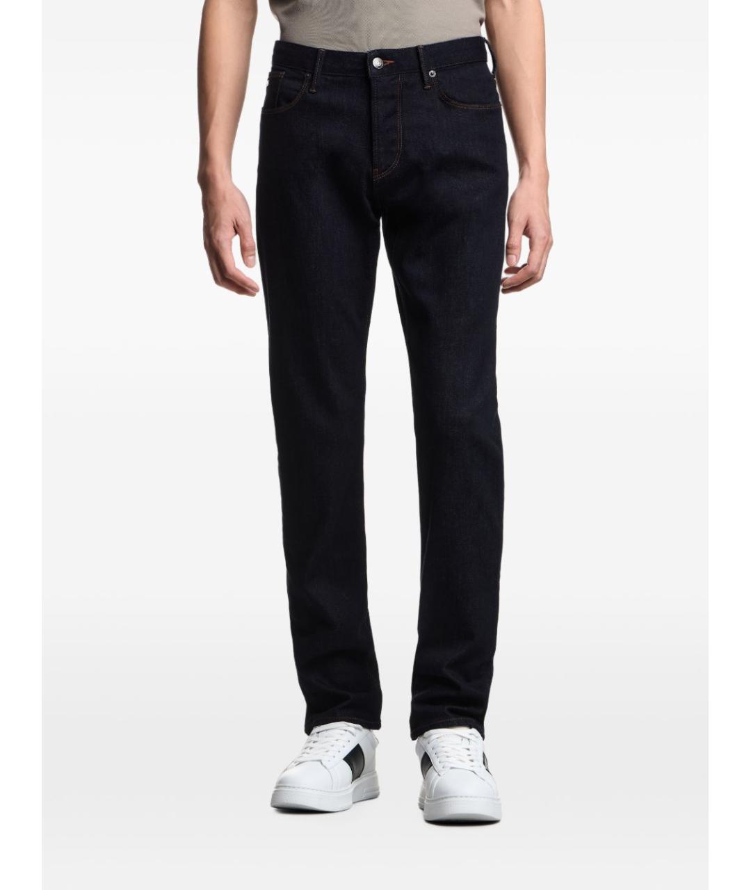 EMPORIO ARMANI Синие хлопковые прямые джинсы, фото 4