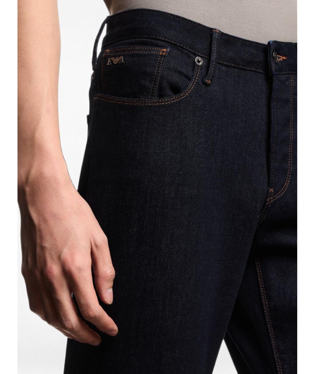 EMPORIO ARMANI Синие хлопковые прямые джинсы, фото 3