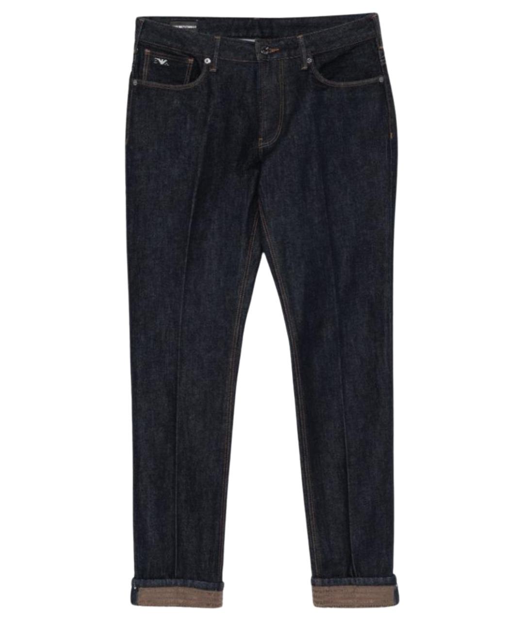 EMPORIO ARMANI Синие хлопко-эластановые прямые джинсы, фото 1