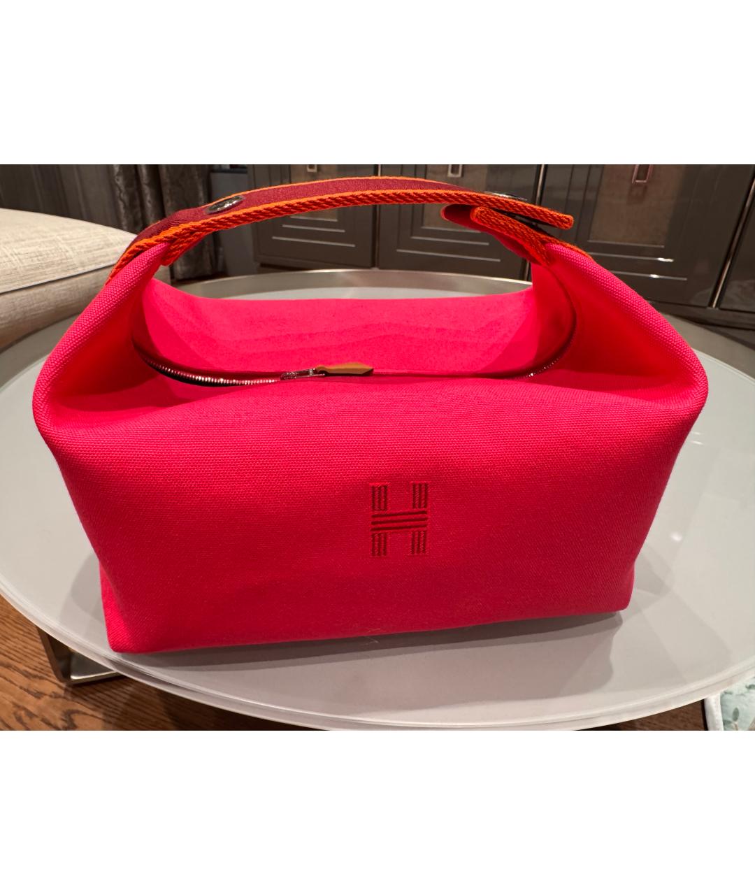 HERMES Розовая косметичка из канвы, фото 5