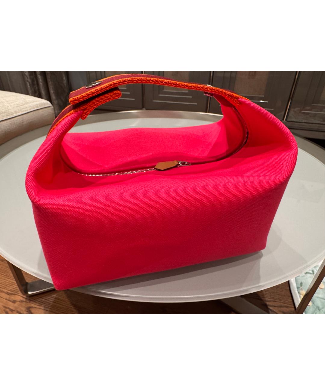 HERMES Розовая косметичка из канвы, фото 2