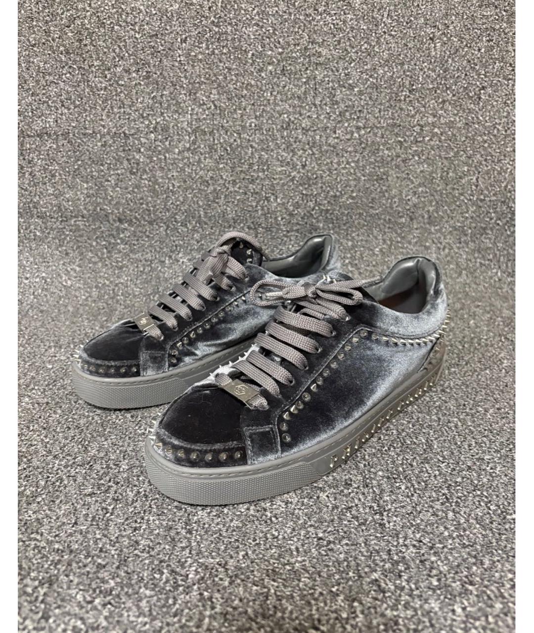 PHILIPP PLEIN Серые бархатные кеды, фото 2