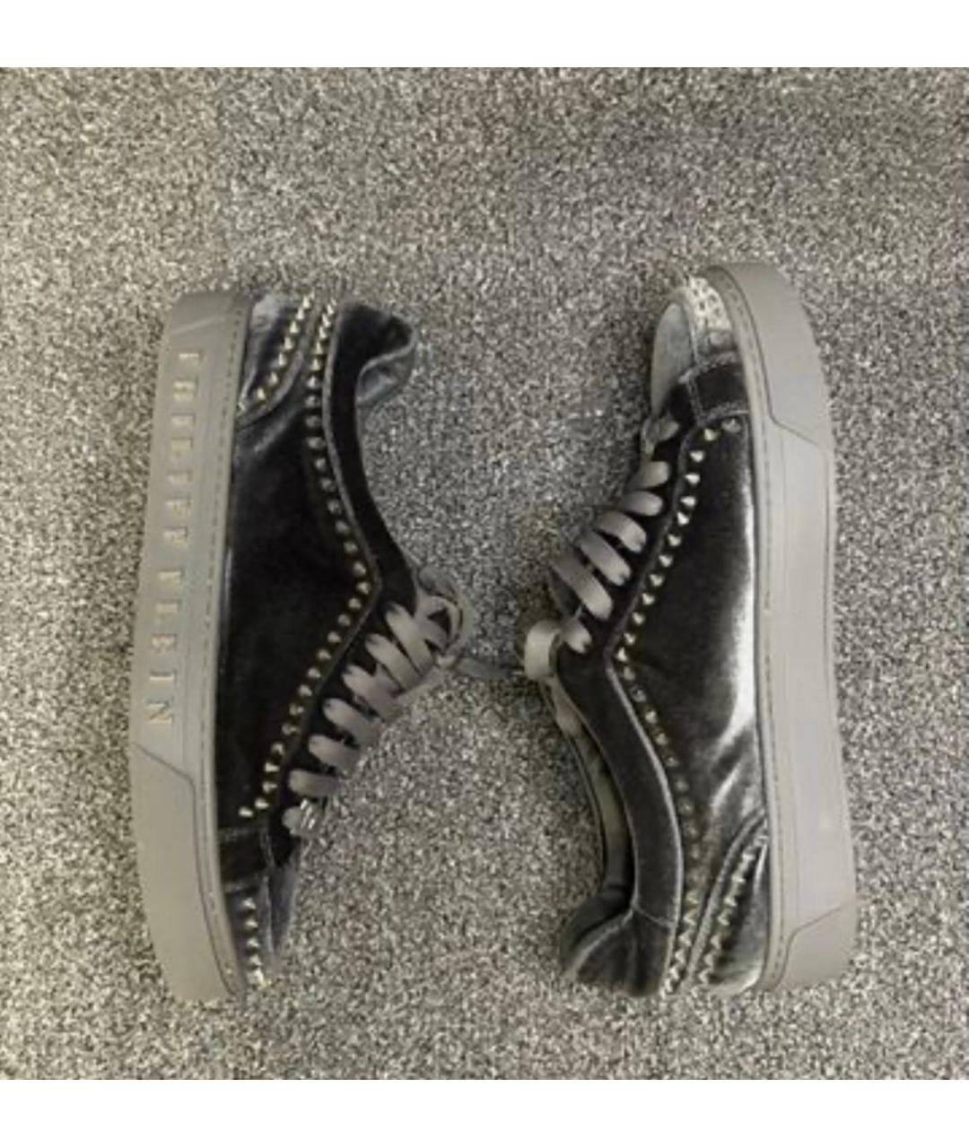 PHILIPP PLEIN Серые бархатные кеды, фото 7