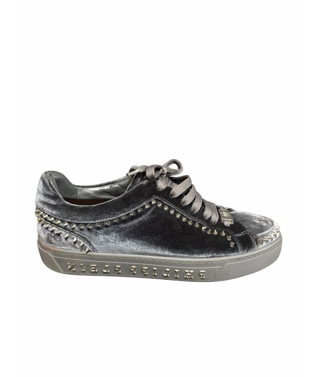 PHILIPP PLEIN Серые бархатные кеды, фото 1