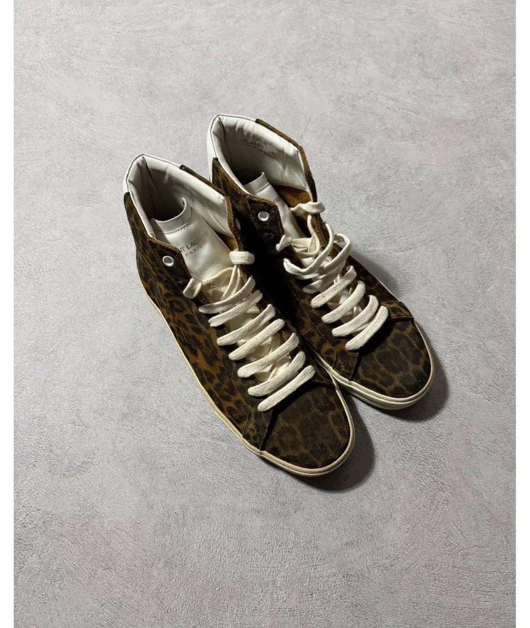 SAINT LAURENT Коричневые кожаные высокие кроссовки / кеды, фото 3