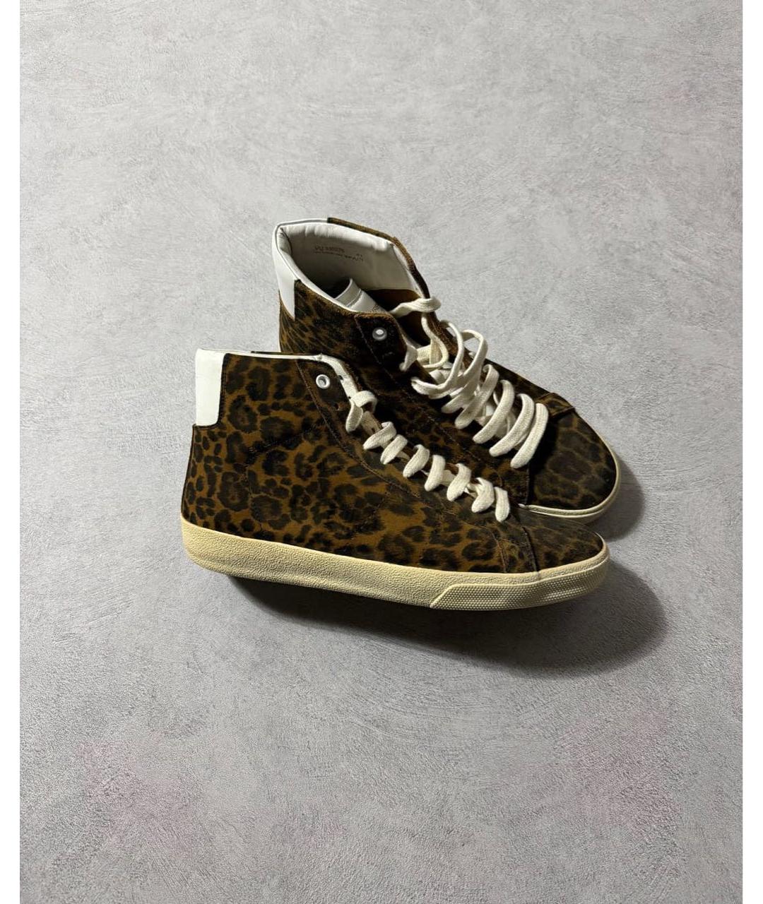 SAINT LAURENT Коричневые кожаные высокие кроссовки / кеды, фото 8