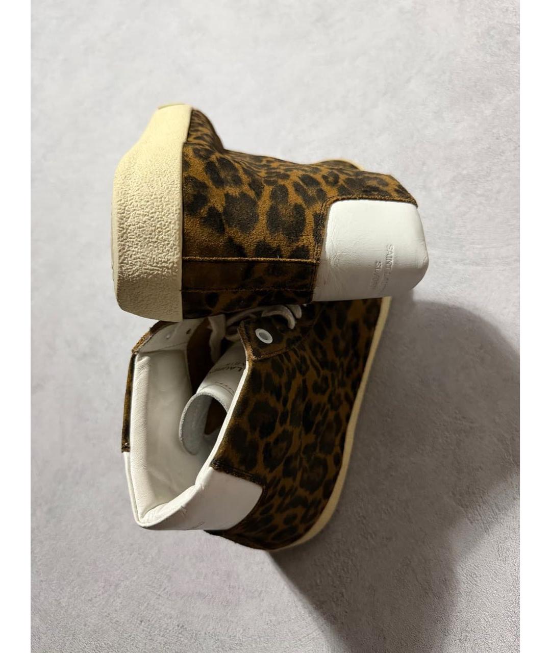 SAINT LAURENT Коричневые кожаные высокие кроссовки / кеды, фото 7