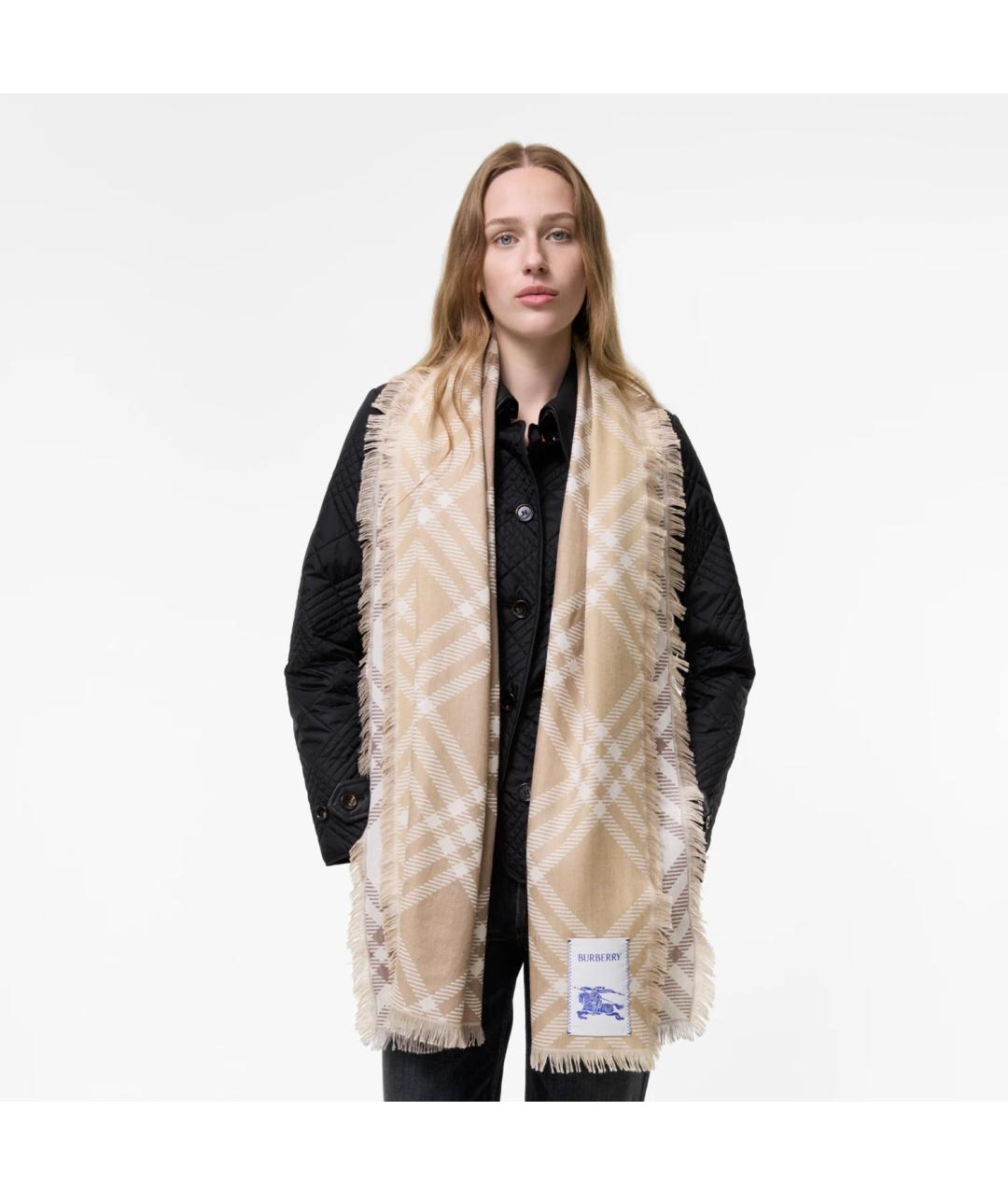 BURBERRY Бежевый шерстяной шарф, фото 5