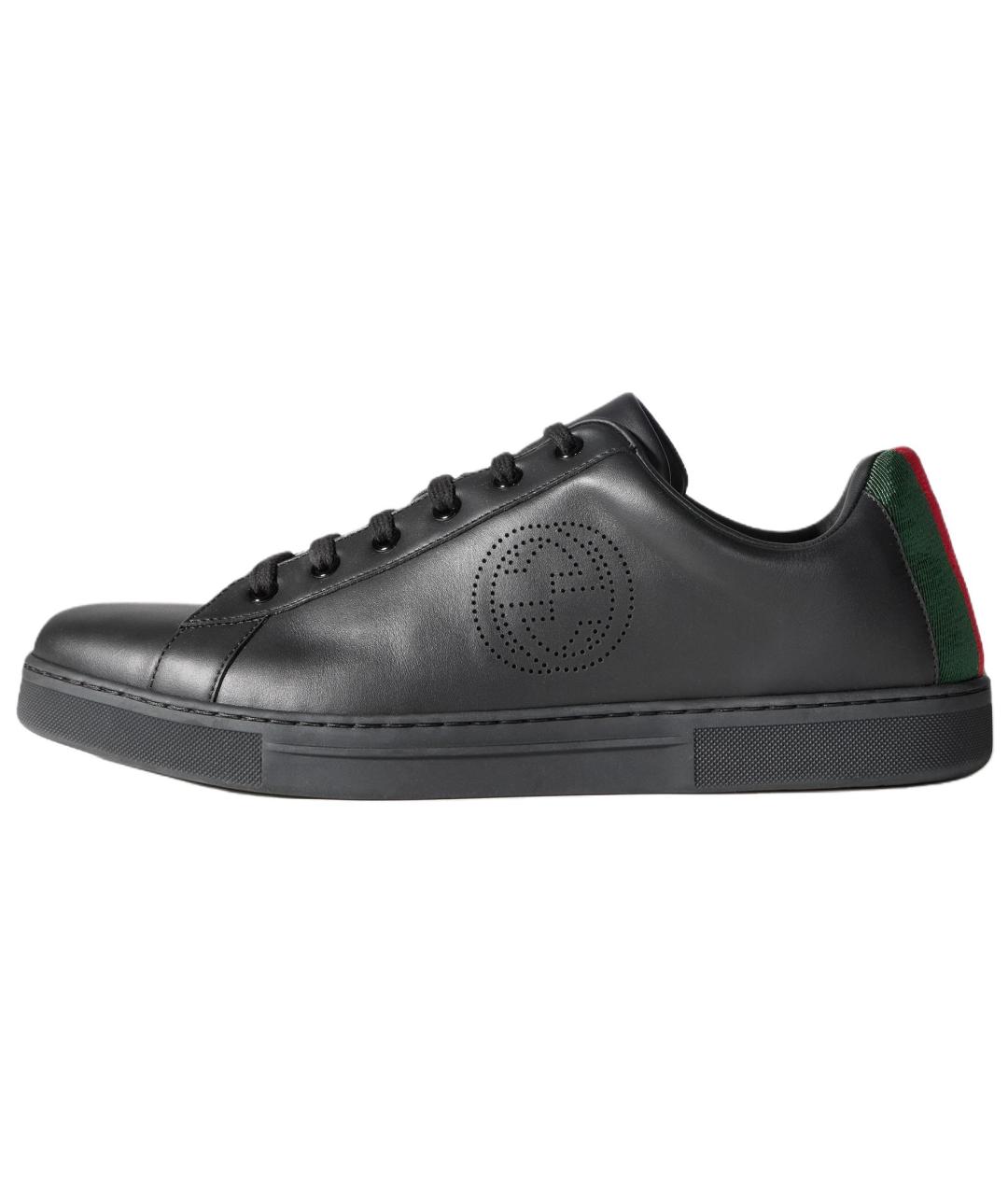 GUCCI Черные кожаные низкие кроссовки / кеды, фото 6