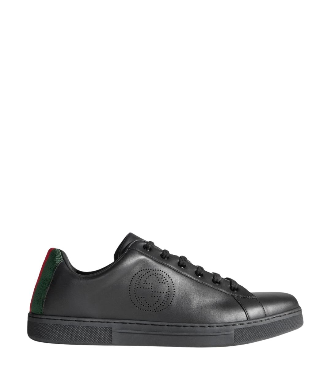 GUCCI Черные кожаные низкие кроссовки / кеды, фото 1