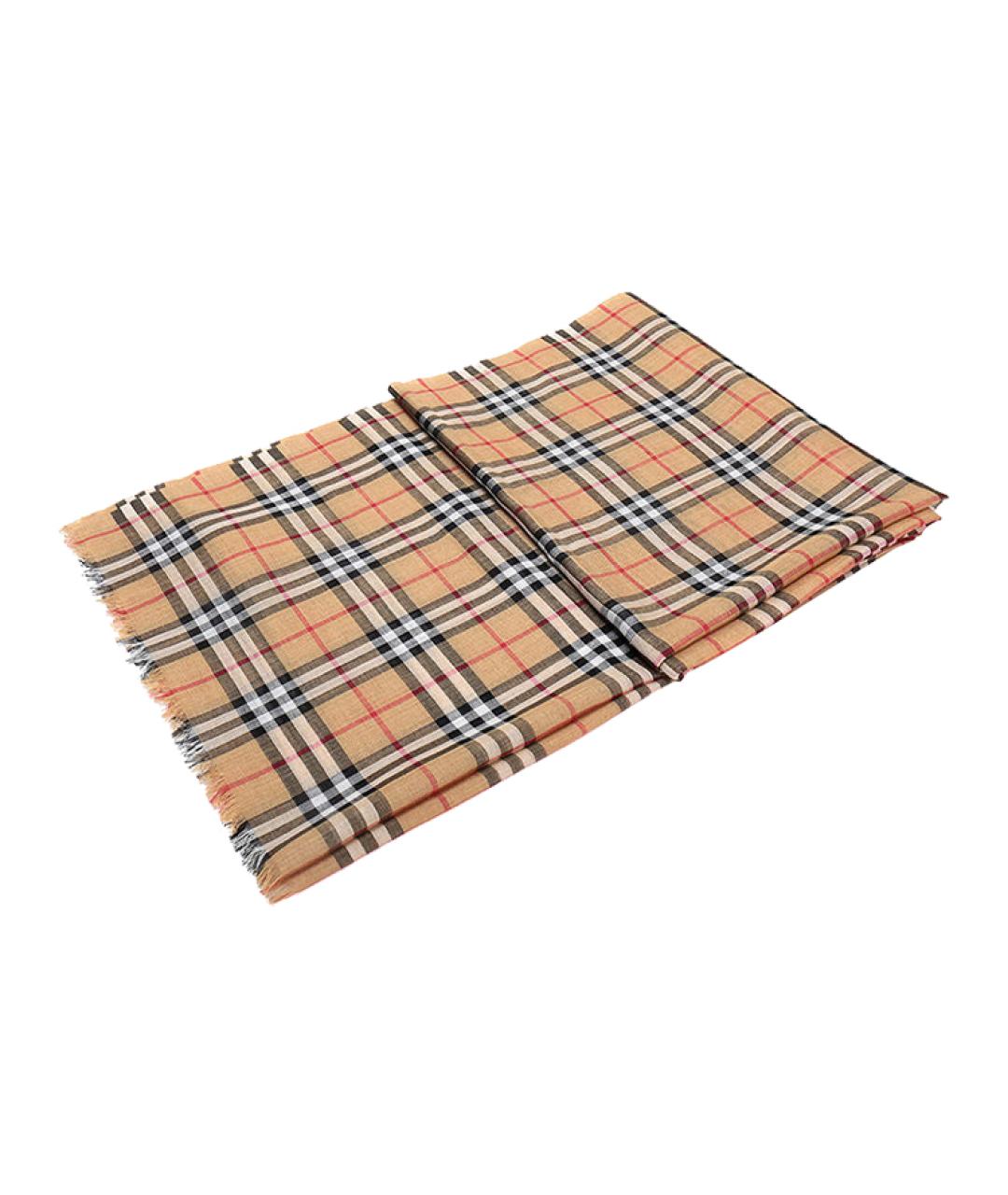 BURBERRY Бежевый шерстяной шарф, фото 3
