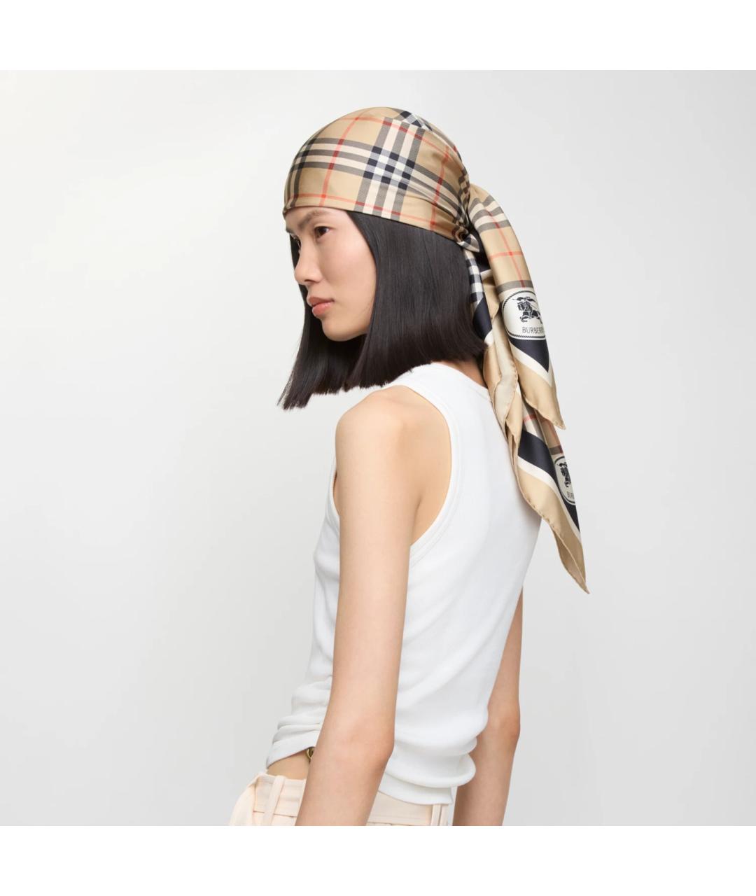 BURBERRY Бежевый шелковый шарф, фото 4