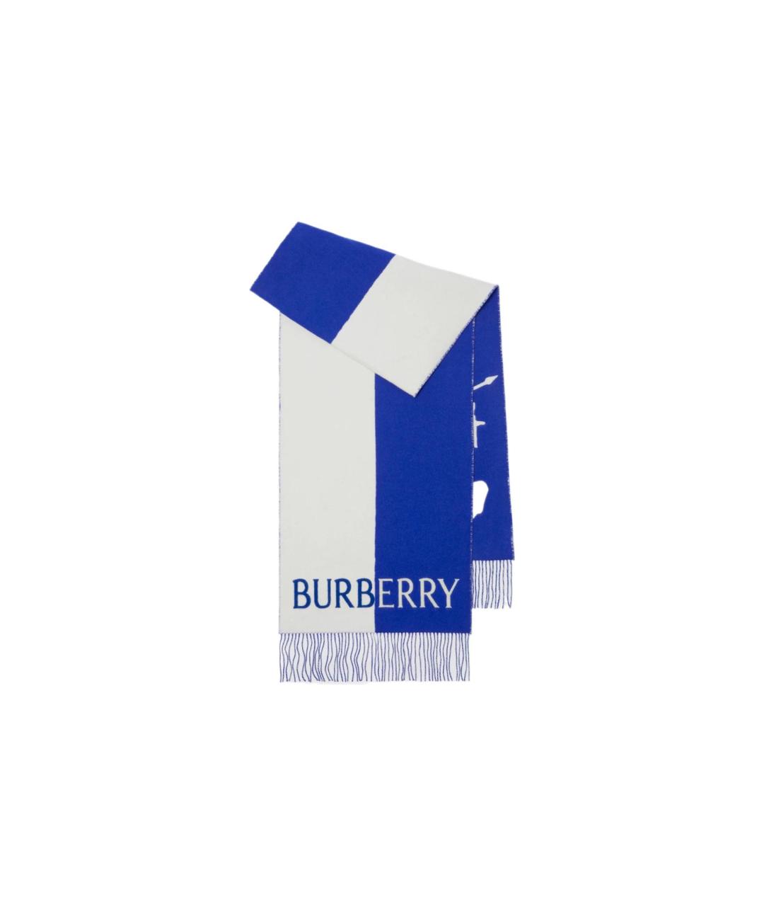 BURBERRY Синий шерстяной шарф, фото 4