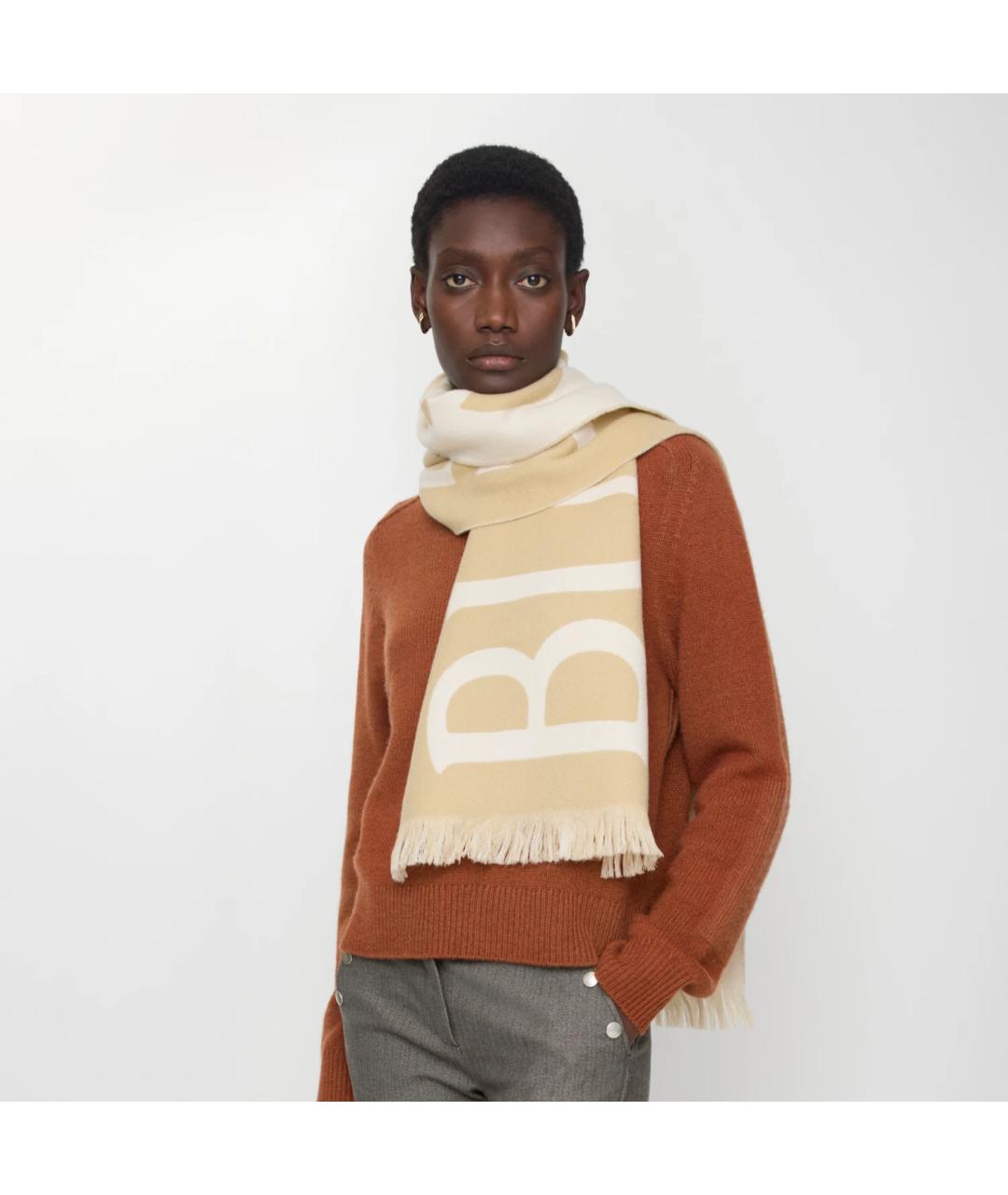 BURBERRY Бежевый шерстяной шарф, фото 5