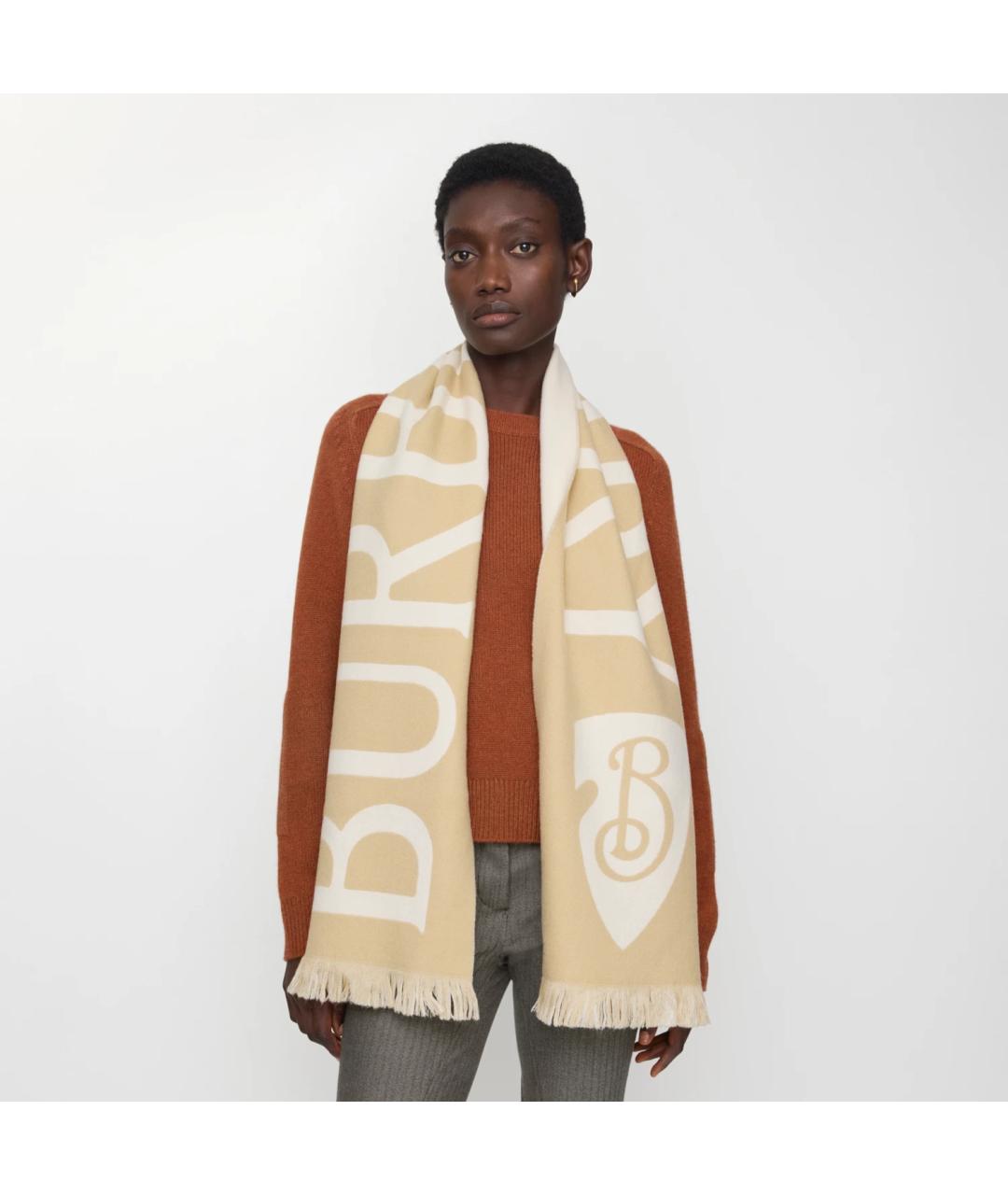 BURBERRY Бежевый шерстяной шарф, фото 4