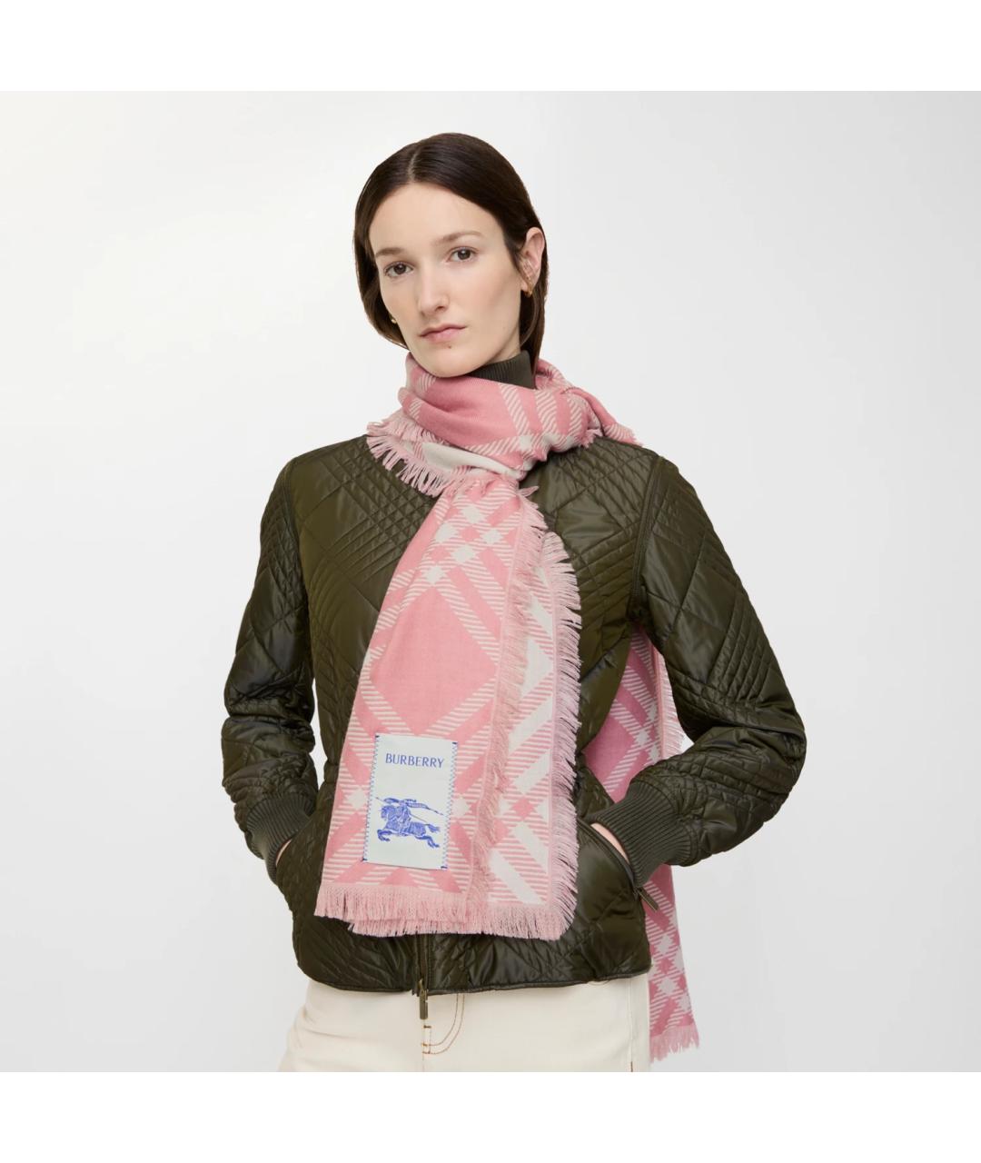 BURBERRY Розовый шерстяной шарф, фото 3