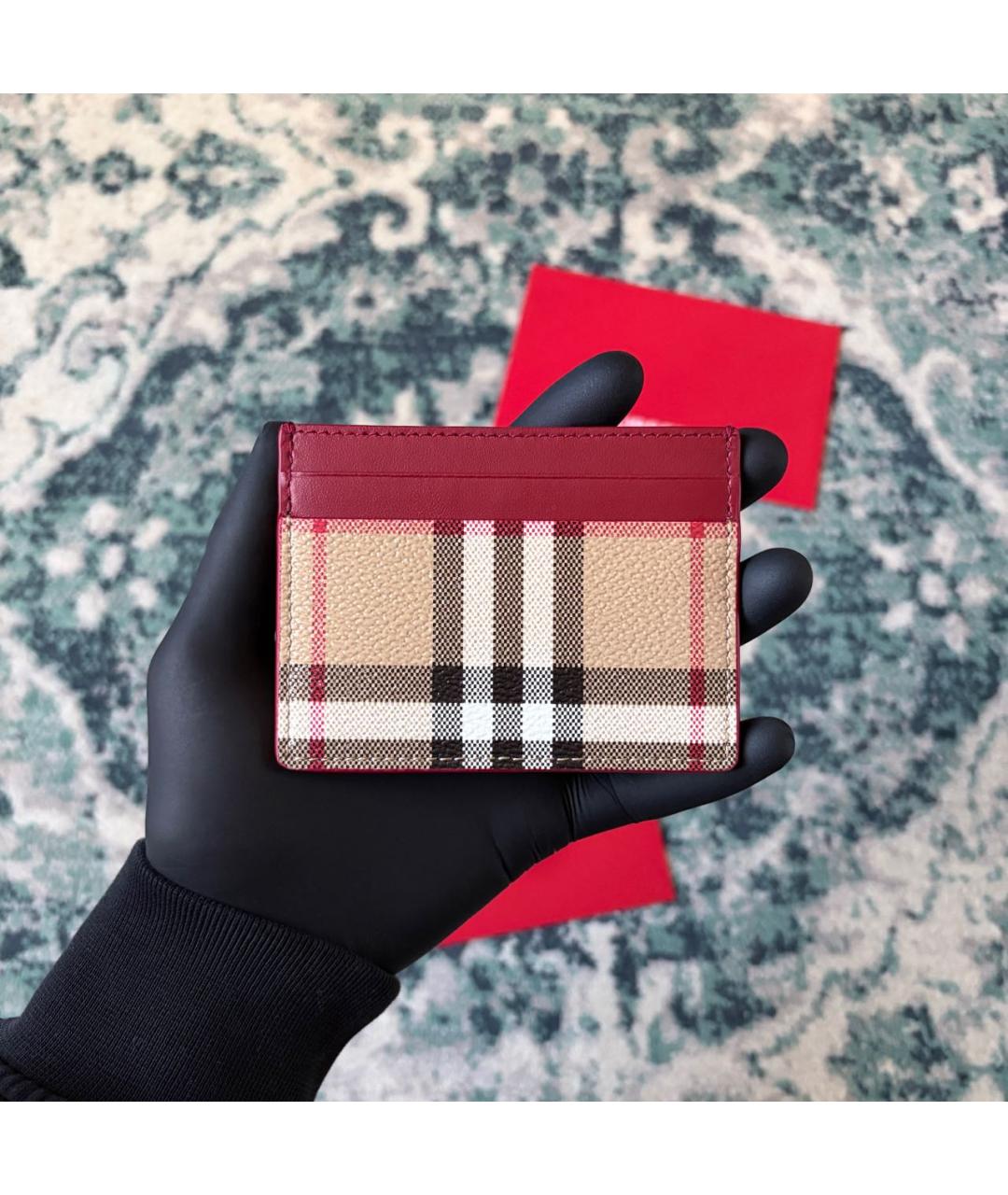BURBERRY Бордовый кожаный кардхолдер, фото 3