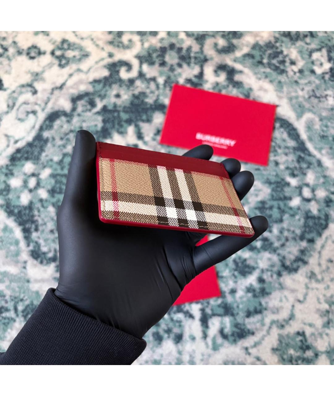 BURBERRY Бордовый кожаный кардхолдер, фото 5