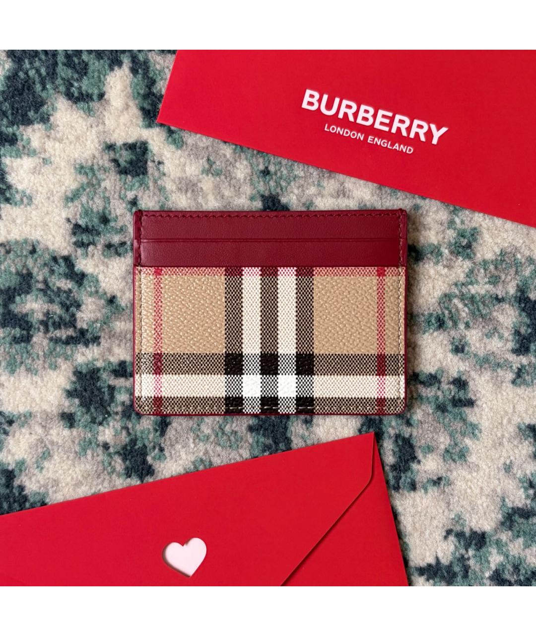 BURBERRY Бордовый кожаный кардхолдер, фото 2